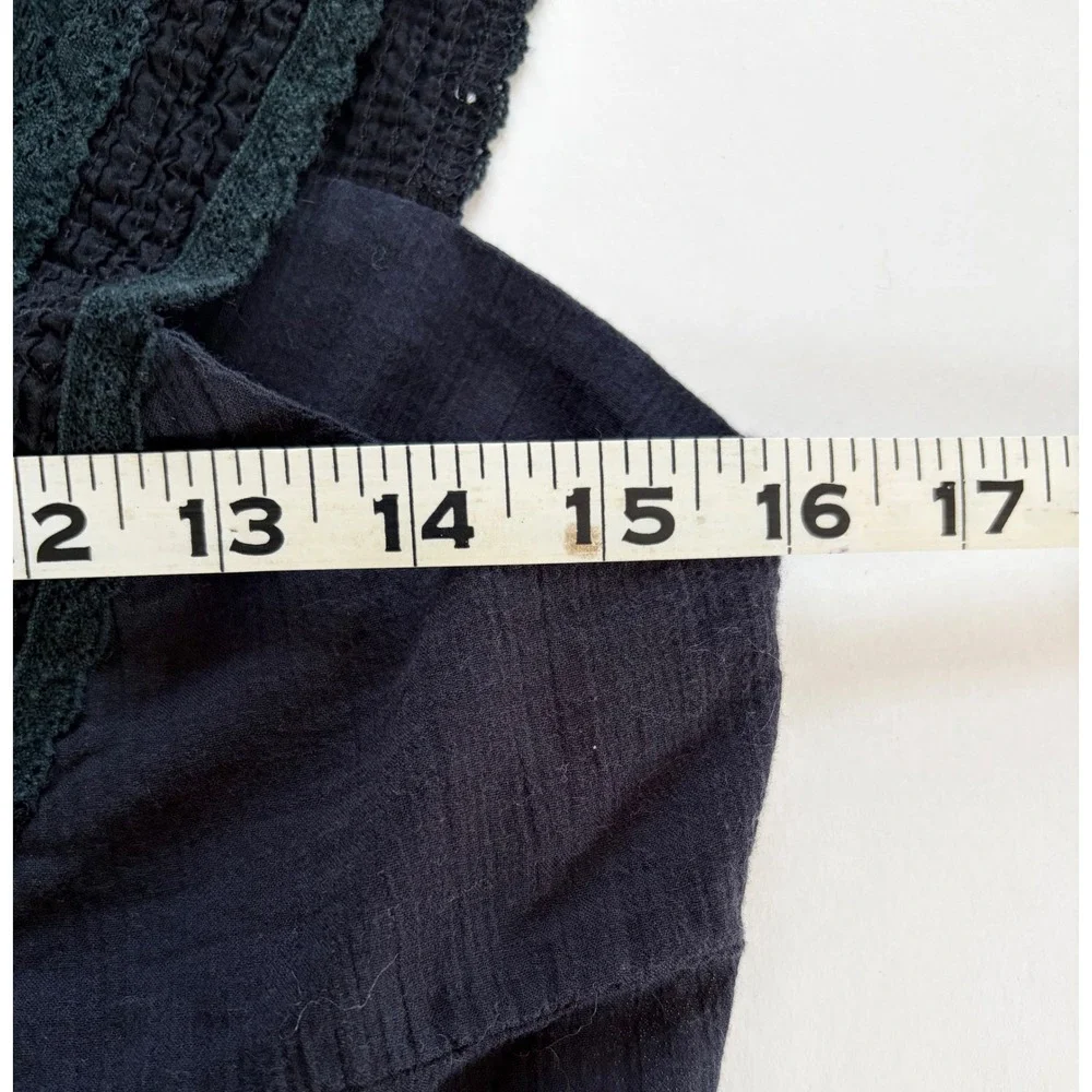 Y2K Babydoll Tank Top Lace Trim Black Cottagecore Boho Womens Small Gauze Flowy - Picture 5 of 6